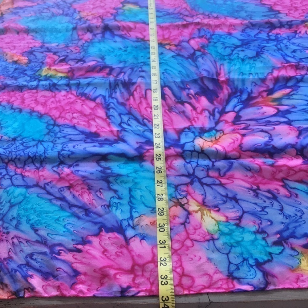 Colorful Watercolor Abstract Print Square Scarf Hand Rolled Edges - Picture 5 of 5